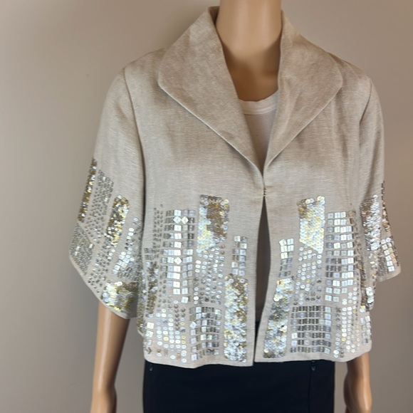 Isda & Co Beige Embellished Linen Swing Jacket - Picture 2 of 6